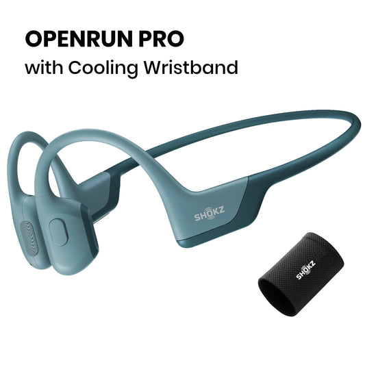 Openrun Pro Premium Bone Conduction Open Ear Bluetooth Headphones for Sports with Cooling Wristband (Blue)